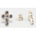 Cross Stud Earrings Silver 925 Sterling Women Zircon Gem Stone Handmade Jesus Religious Gift E494
